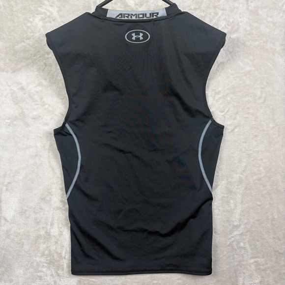 Under Armour Heatgear Compression Sleeveless T Shirt Men's Size L Black Steel - Picture 3 of 8
